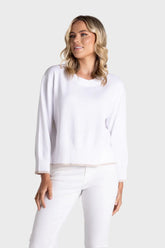 Two T's  Boxy Knit with Tipping - White/Natural